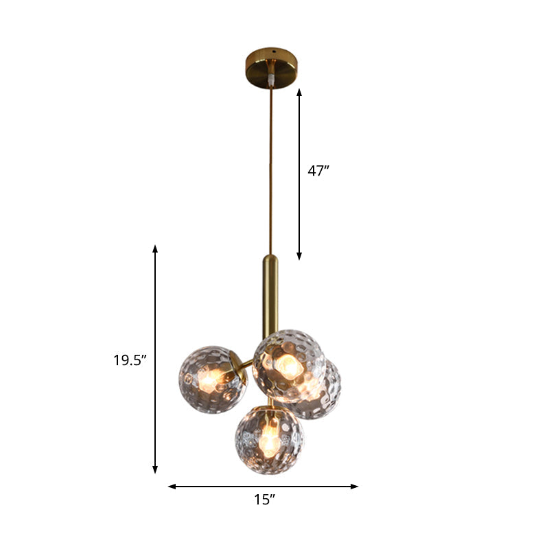 Modern Globe Ceiling Chandelier - Gold Dimpled Blown Glass 4 Heads