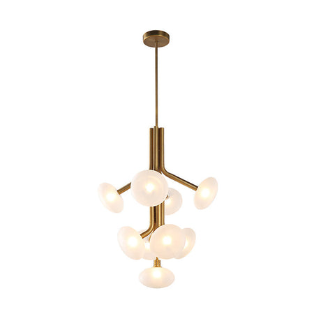 Modern Gold Round Pendant Chandelier: Frosted Glass 9-Head Ceiling Suspension Lamp