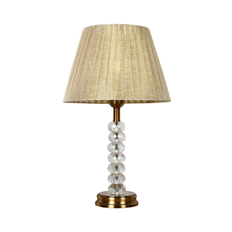 Rustic Clear Crystal Night Table Lamp - Pleated Shade 1 Light Bedroom Nightstand (Beige)
