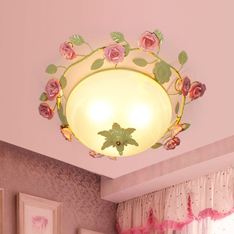 Green 3 - Light Flush Mount Bowl Ceiling Light For Living Room - Country Style (19’/23’ Width)