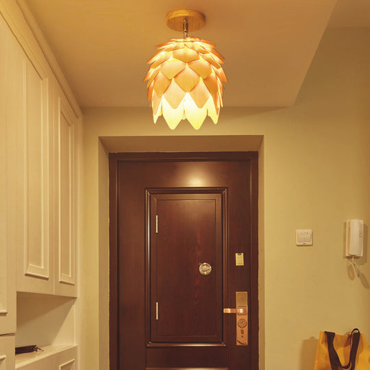 Modern Wooden Square/Trumpet/Pineapple Semi - Flush Ceiling Light - 1 Indoor Mount