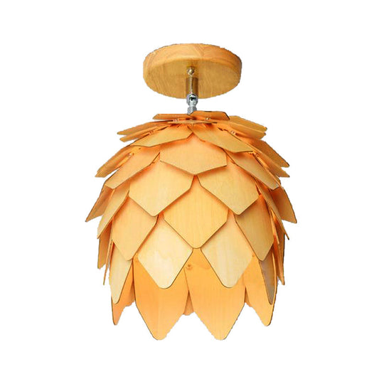 Modern Wooden Square/Trumpet/Pineapple Semi - Flush Ceiling Light - 1 Indoor Mount