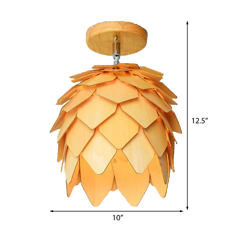 Modern Wooden Square/Trumpet/Pineapple Semi - Flush Ceiling Light - 1 Indoor Mount