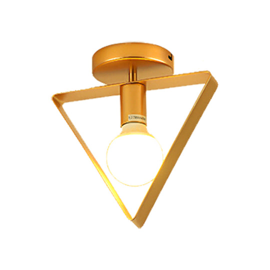 Nordic Metal Semi - Flush Mount Ceiling Light In Gold - Triangular/Square/Round Shade 1 - Light