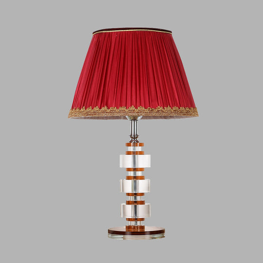 Simple Red Fabric Table Lamp With Crystal Accent - Perfect For Bedroom Nightstands