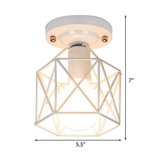 Minimalist Metal Frame Ceiling Mounted Light With White Pink And Green Accents - Ideal For Cloakroom