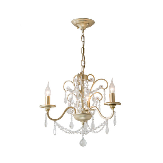 Gold Crystal Arm Chandelier - Countryside Dining Room Ceiling Lamp (3/6/8 Lights)