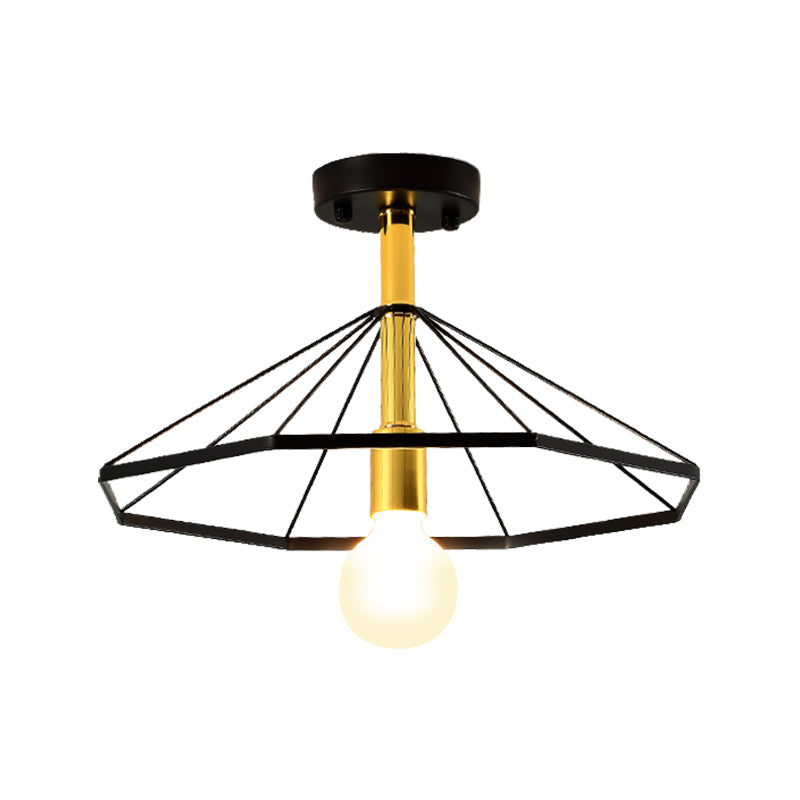 Sleek Black Metal Semi Flush Ceiling Light - Minimalist 1 Fixture Perfect For Lobby