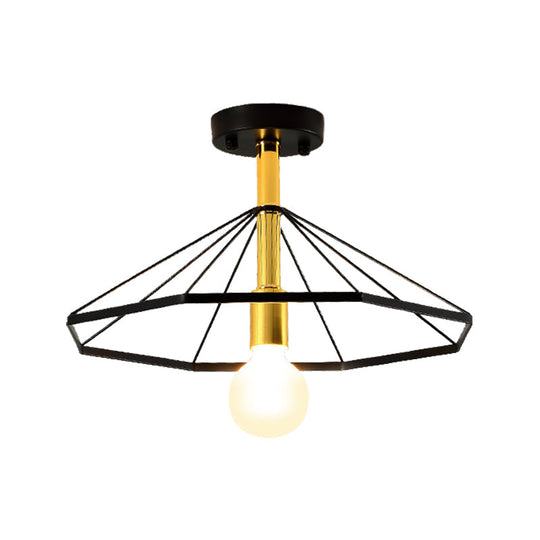 Sleek Black Metal Semi Flush Ceiling Light - Minimalist 1 Fixture Perfect For Lobby