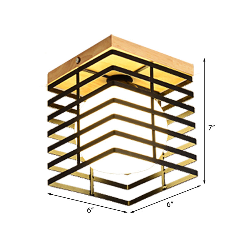 1-Light Black/White Metal Square Flush Mount Pendant Fixture For Corridor Ceiling