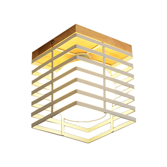 1-Light Black/White Metal Square Flush Mount Pendant Fixture For Corridor Ceiling