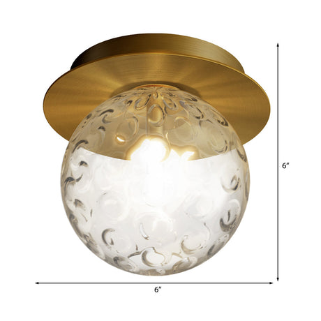 Modern Water Glass Globe Flush Pendant Light - Clear Indoor Ceiling Mount With 1 Bulb