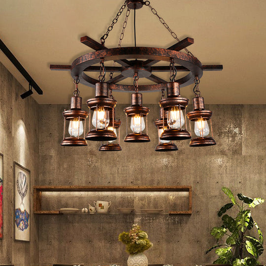 Rustic Copper Kerosene Chandelier Pendant Light Fixture With 5/7 Lights