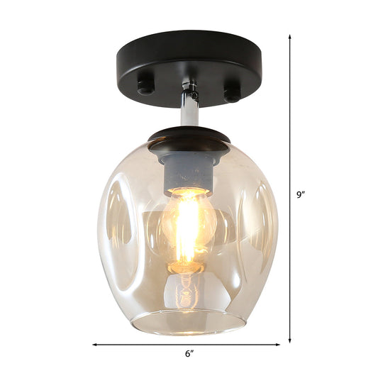 Modern Black/Gold Carafe Semi Flush Light - 1 Clear/Amber/Smoke Gray Glass Shade