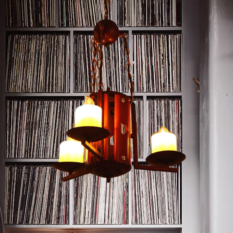 Vintage Metallic 3-Light Dark Tan Candle Chandelier For Bedroom Pendant Lighting Deep