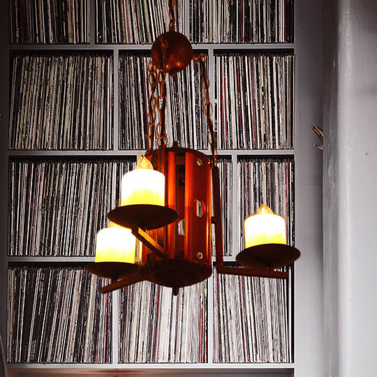 Vintage Metallic 3-Light Dark Tan Candle Chandelier For Bedroom Pendant Lighting Deep