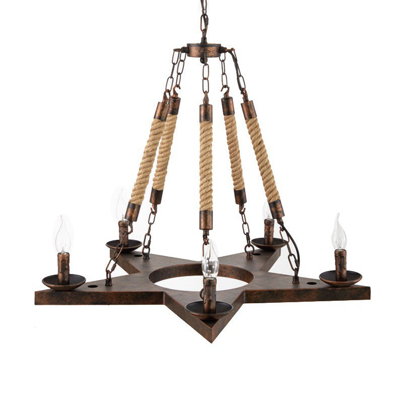 Metal Star-Shaped Chandelier Pendant Light - Retro 5-Light Restaurant Fixture In Black/Rust