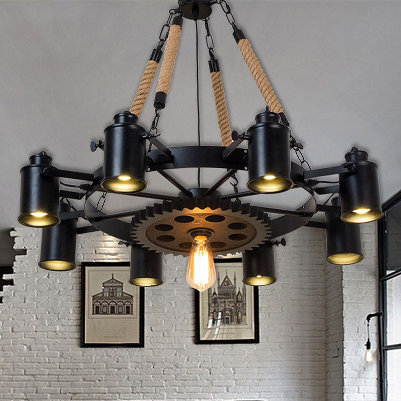 Metallic Factory Tube Chandelier Pendant Light Fixture - 7/9/11 Lights In Black For Dining Room