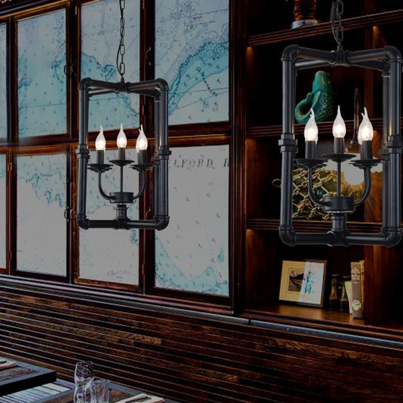 Black Metal Chandelier Pendant Light For Restaurants - 5 Lights Candlestick Design Warehouse