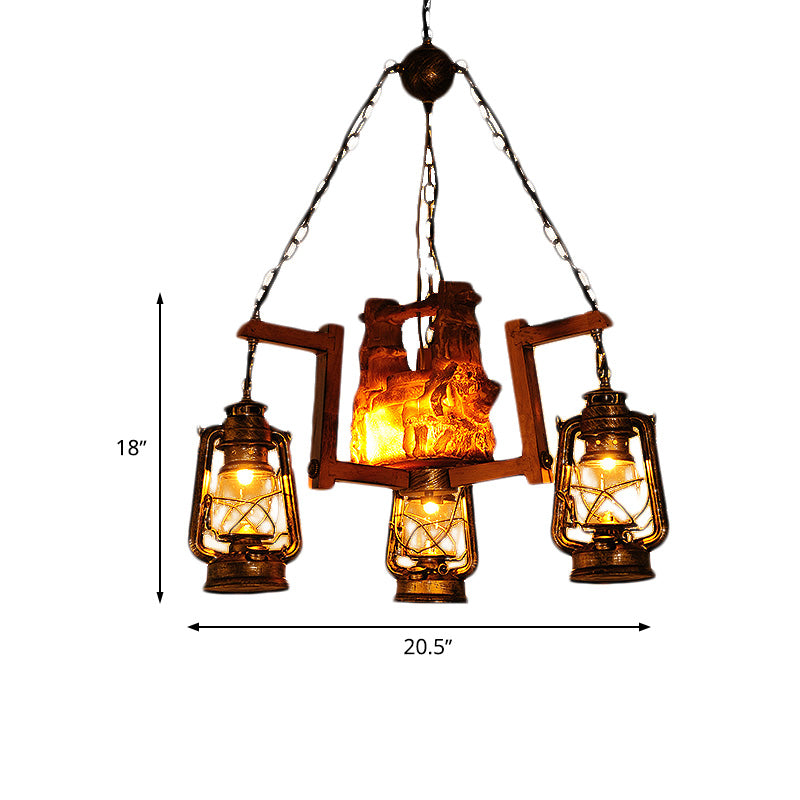 Kerosene Chandelier Pendant Light - 4-Light Metal Lamp In Dark Brown For Warehouse Ambiance