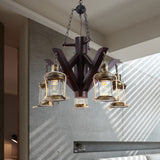 Vintage Clear Glass Ceiling Chandelier - 5-Light Black Pendant Fixture For Living Room