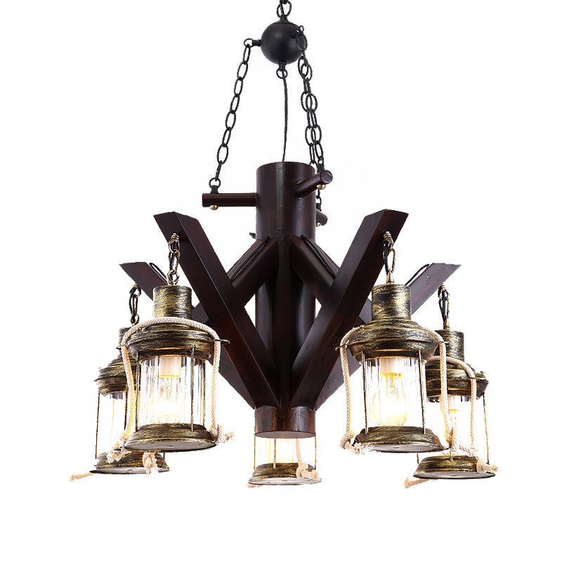 Vintage Clear Glass Ceiling Chandelier - 5-Light Black Pendant Fixture For Living Room