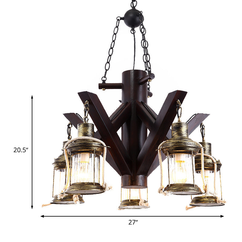 Vintage Clear Glass Ceiling Chandelier - 5-Light Black Pendant Fixture For Living Room