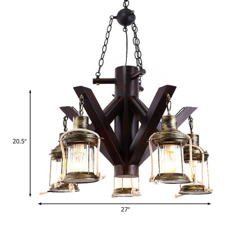 Vintage Clear Glass Ceiling Chandelier - 5-Light Black Pendant Fixture For Living Room