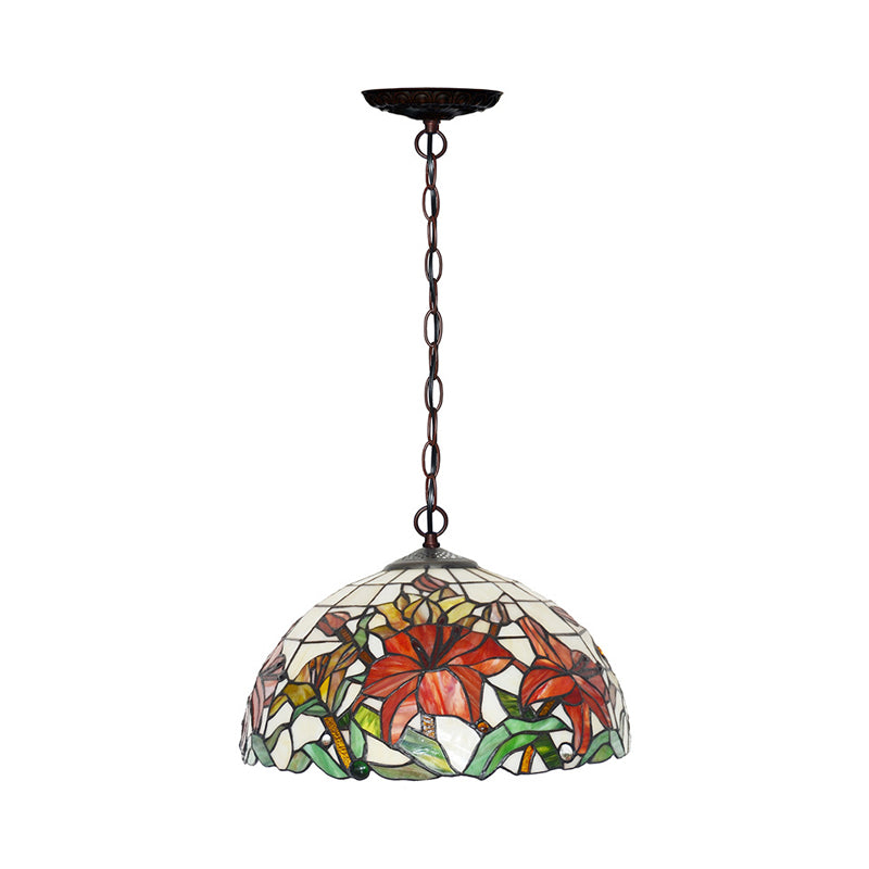 Red Mediterranean Floral Cut Glass Chandelier Pendant Light - 1/2 Lights 12’/16’ Width