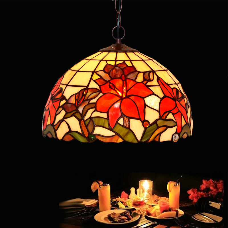 Red Mediterranean Floral Cut Glass Chandelier Pendant Light - 1/2 Lights 12’/16’ Width / 12’