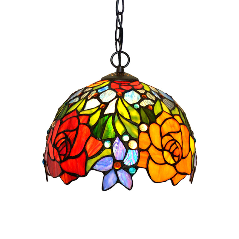 Victorian Red Floral Chandelier Pendant Light - 1/2/3 Lights Cut Glass Kitchen Fixture - 10’’/12’’/16’’ Wide