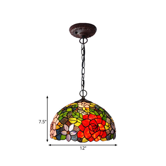 Victorian Red Floral Chandelier Pendant Light - 1/2/3 Lights Cut Glass Kitchen Fixture - 10’’/12’’/16’’ Wide