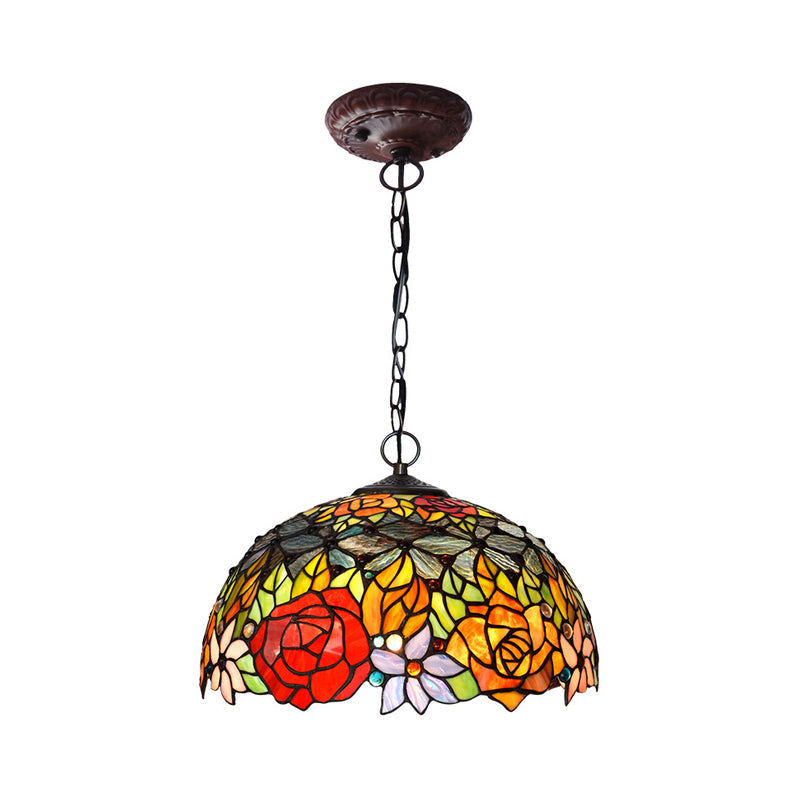 Victorian Red Floral Chandelier Pendant Light - 1/2/3 Lights Cut Glass Kitchen Fixture - 10’’/12’’/16’’ Wide Red / 16’’