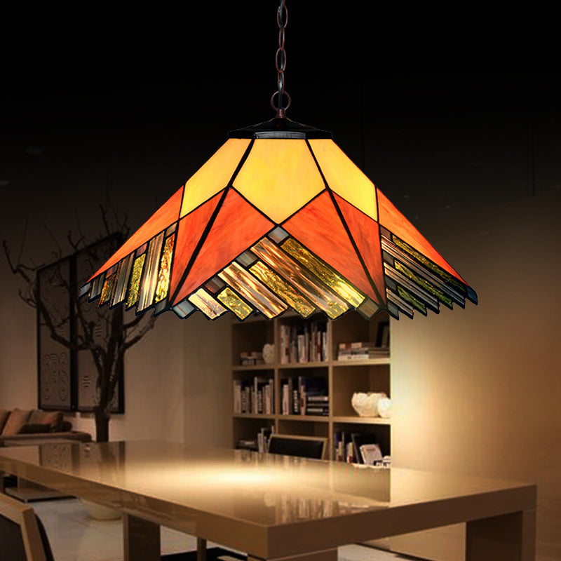 Baroque Conical Glass Hanging Chandelier - White/Yellow/Orange 2 Lights Bronze Suspension Pendant