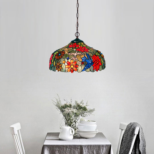 Colorful Petal Glass Chandelier Light Fixture - 3-Light Bronze Suspension Lighting For Dining Room