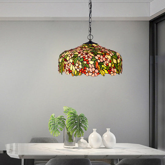 Blossom Hanging Chandelier - Pink/Green Victorian Pendant Light 3-Light Ceiling Fixture For Dining
