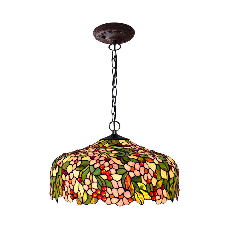 Blossom Hanging Chandelier - Pink/Green Victorian Pendant Light 3-Light Ceiling Fixture For Dining