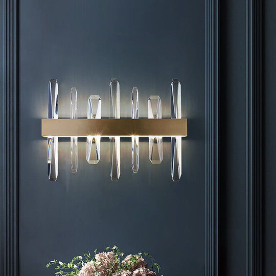 Modern Led Gold Wall Sconce With Clear Crystal Bar And Stylish Metal Shade