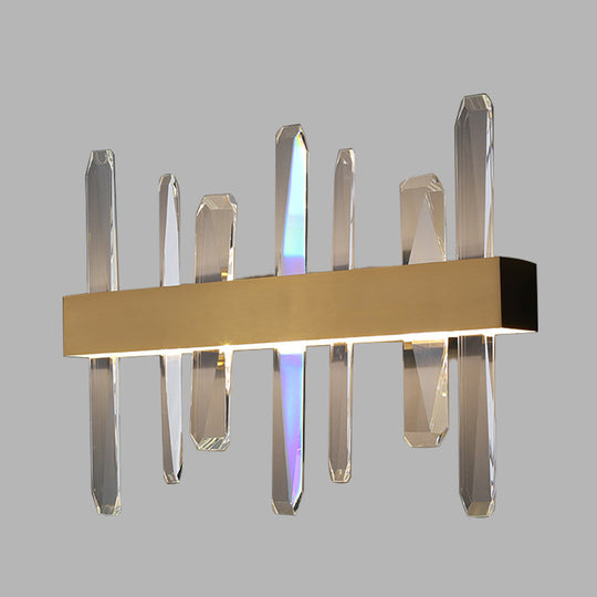 Modern Led Gold Wall Sconce With Clear Crystal Bar And Stylish Metal Shade