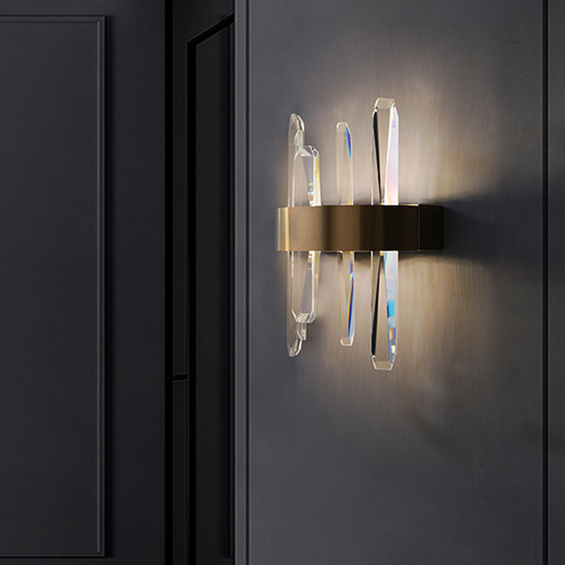 Modern Led Gold Wall Sconce With Clear Crystal Bar And Stylish Metal Shade / Round