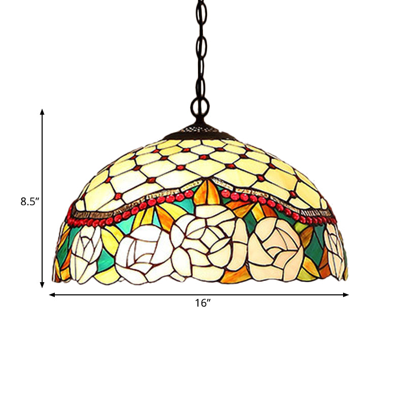 1/2-Light Mediterranean Bronze Kitchen Chandelier Pendant With Red/Yellow Glass Shade - 12’’/16’’ W