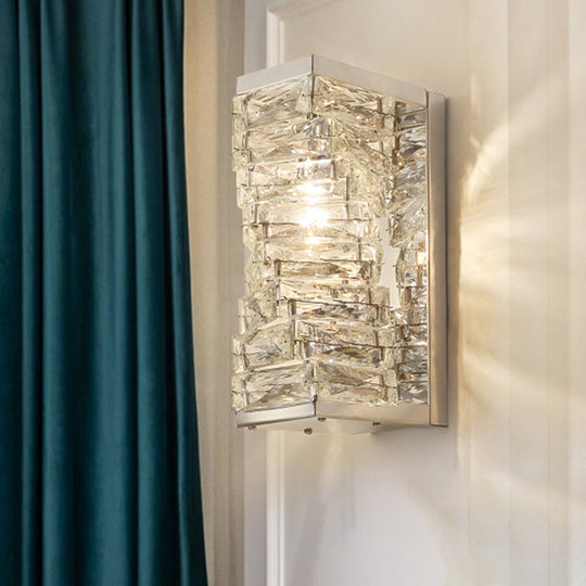 Modern Geometric Clear Crystal Led Wall Sconce - 1 Bulb Living Room Lighting Fixture