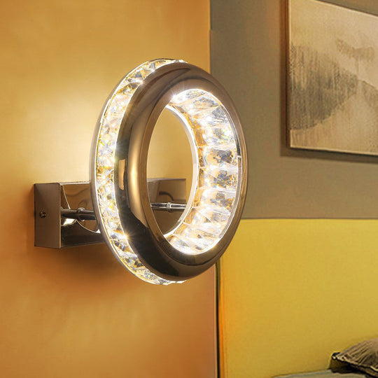 Modern Led Wall Sconce Light Fixture With Stainless Steel Shade - Nickel Circle Mount Warm/White /