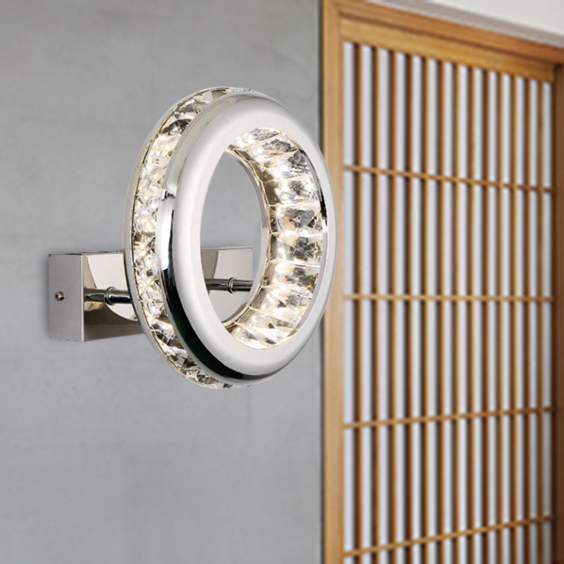 Modern Led Wall Sconce Light Fixture With Stainless Steel Shade - Nickel Circle Mount Warm/White