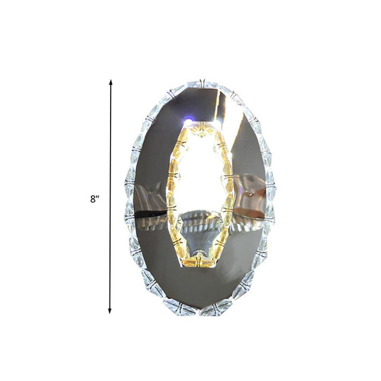 Contemporary Led Chrome Wall Mount Light Fixture: Crystal Prism Oval Lighting In Warm/White/2 Color