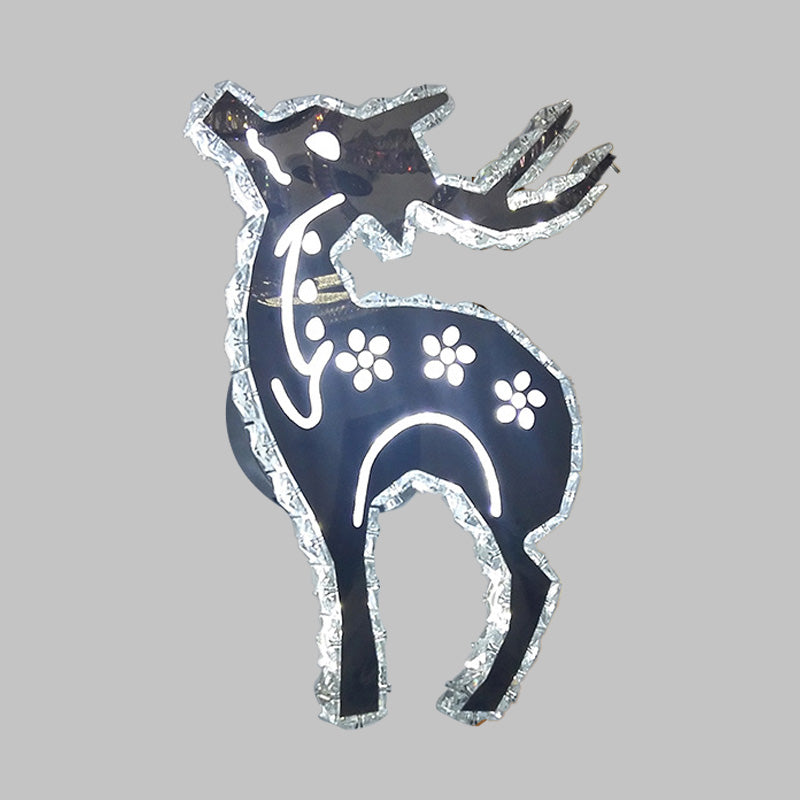 Minimalistic Led Bedroom Wall Sconce With Deer Crystal Shade - Warm/White Light Options