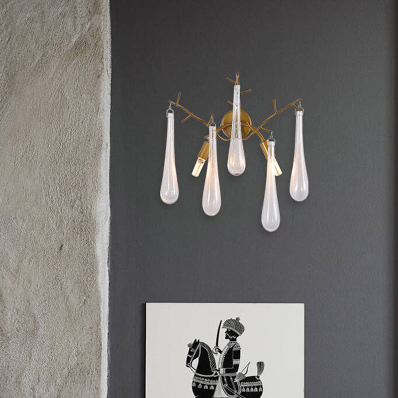 Traditional Raindrop 2-Head Wall Mount Lamp In Gold With Clear Glass - Sconce Light