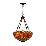 Mediterranean Art Glass Chandelier Pendant Light With Stained Flower Design - Red/Orange/Green