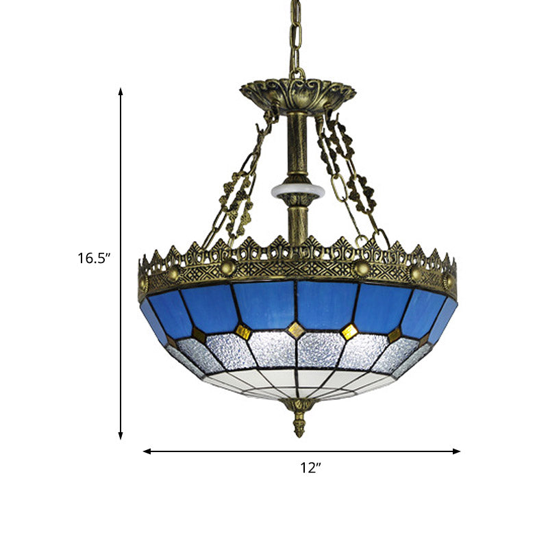 White/Blue 3-Light Tiffany Glass Pendant Chandelier For Bedroom – 12’/16’ Width
