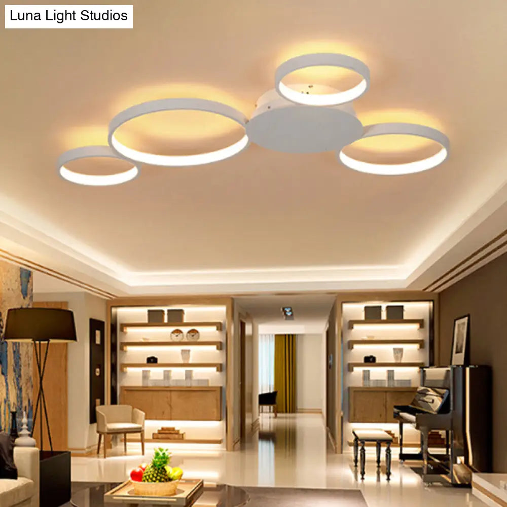 33.5’ - 47’ Wide White/Brown Ring Light Led Ceiling Flush Mount Lamp In Warm/White/Natural